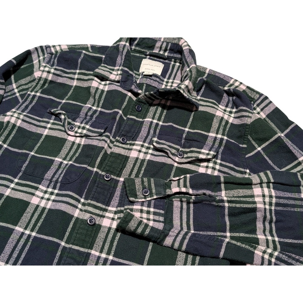 American Eagle Super Soft Flannel Shirt Mens Large Tall Green Navy Plaid Button